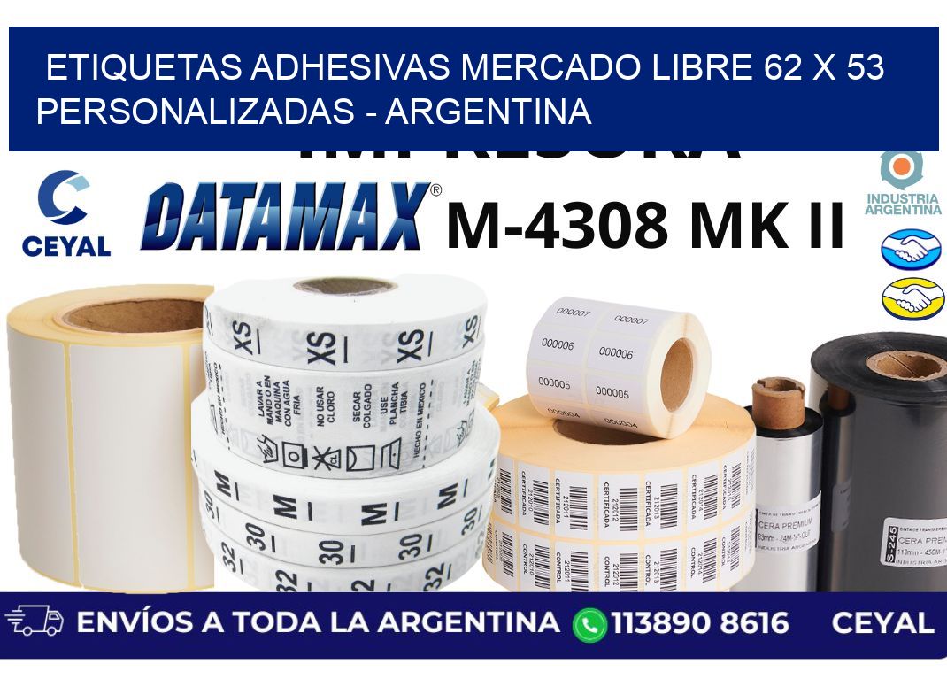 etiquetas adhesivas mercado libre 62 x 53 personalizadas - Argentina