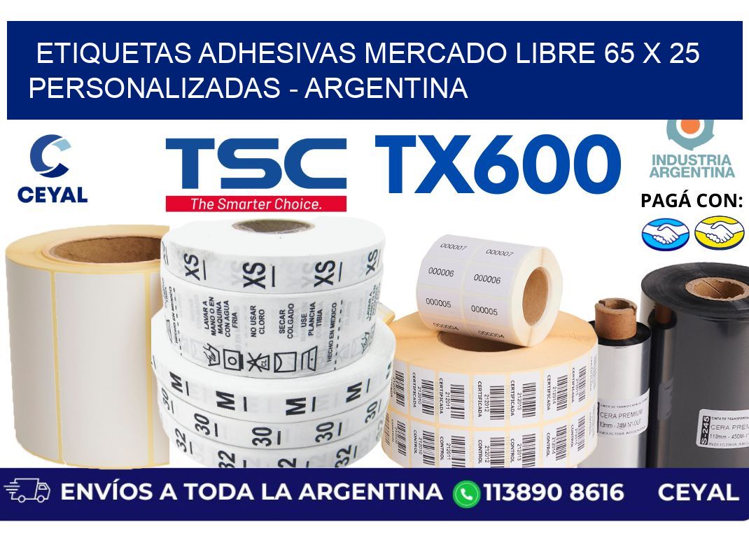 etiquetas adhesivas mercado libre 65 x 25 personalizadas - Argentina
