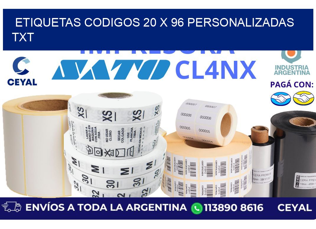 etiquetas codigos 20 x 96 personalizadas txt