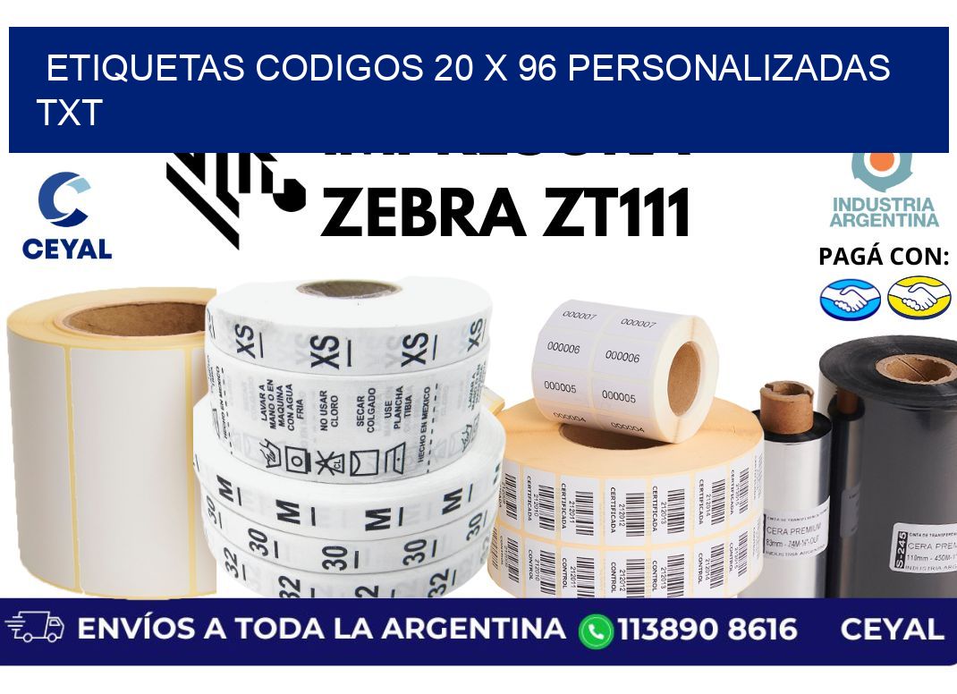 etiquetas codigos 20 x 96 personalizadas txt