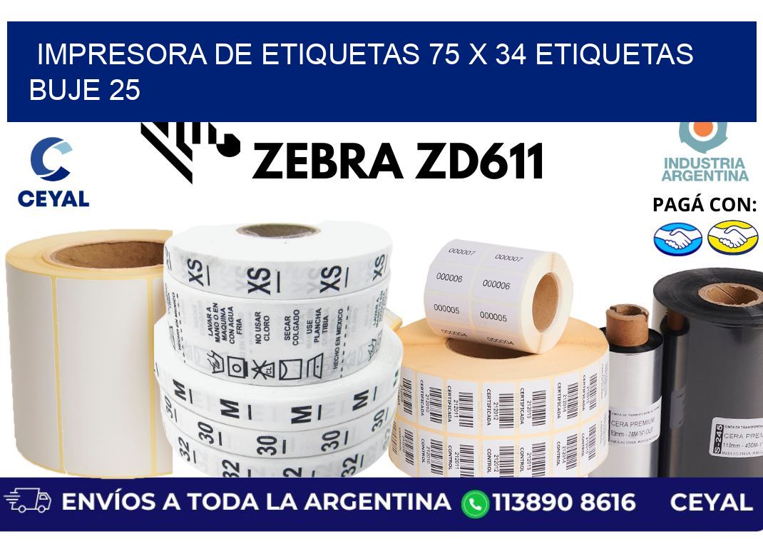 impresora de etiquetas 75 x 34 etiquetas  buje 25