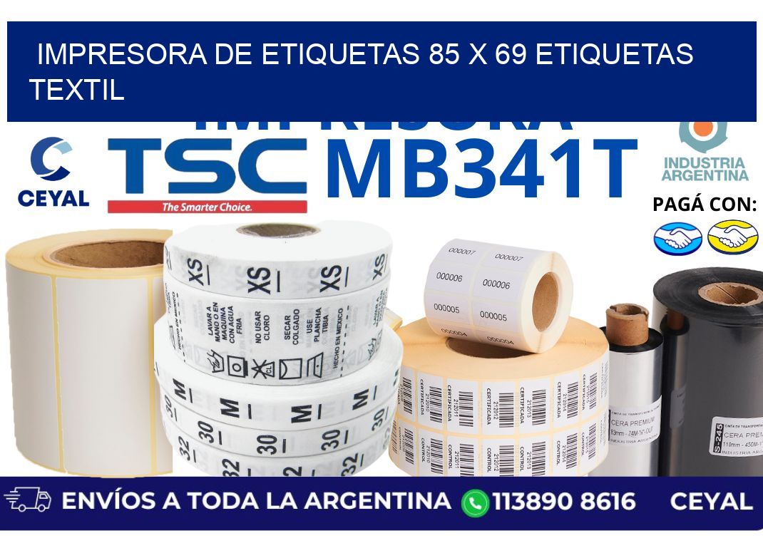 impresora de etiquetas 85 x 69 etiquetas textil