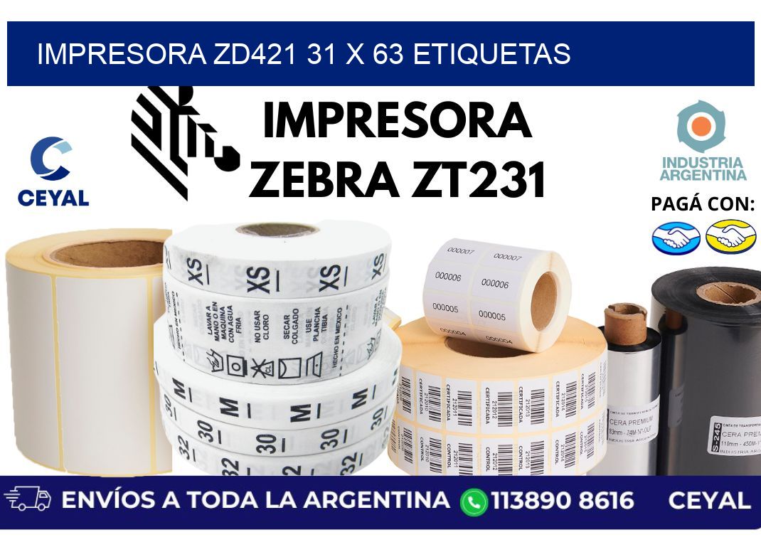 impresora zd421 31 x 63 etiquetas