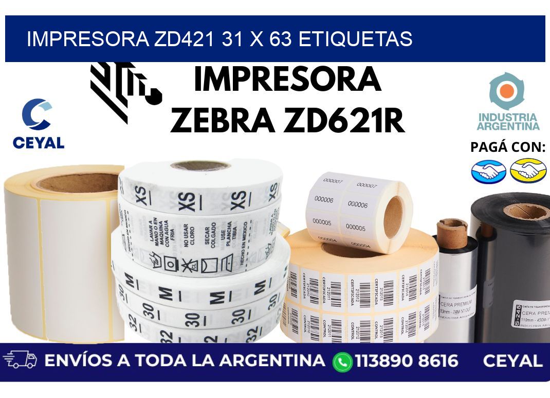 impresora zd421 31 x 63 etiquetas