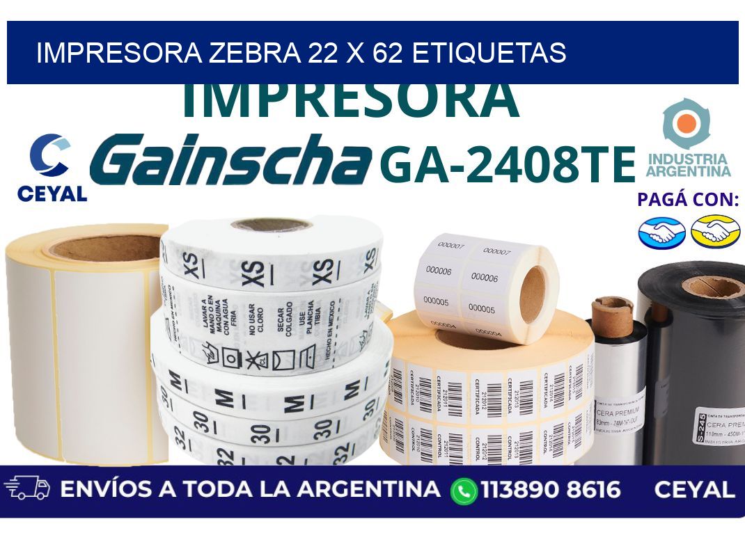 impresora zebra 22 x 62 etiquetas