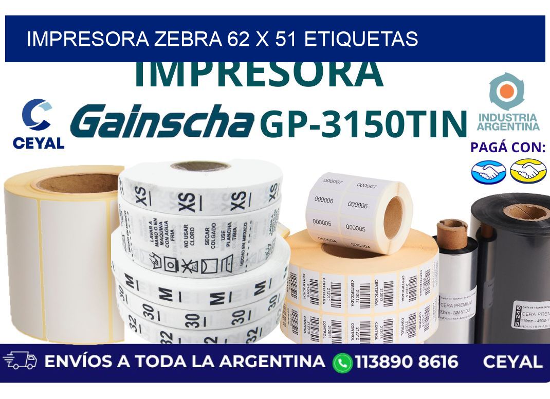 impresora zebra 62 x 51 etiquetas