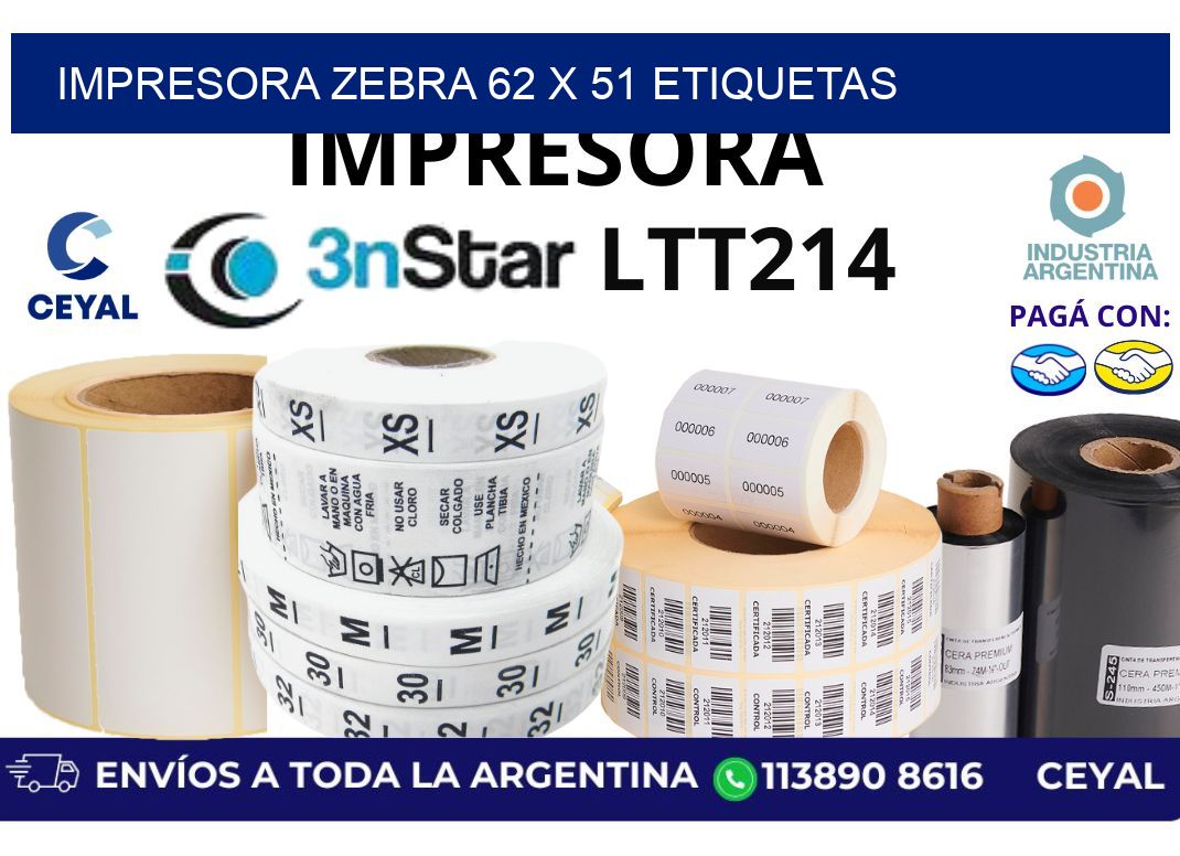 impresora zebra 62 x 51 etiquetas