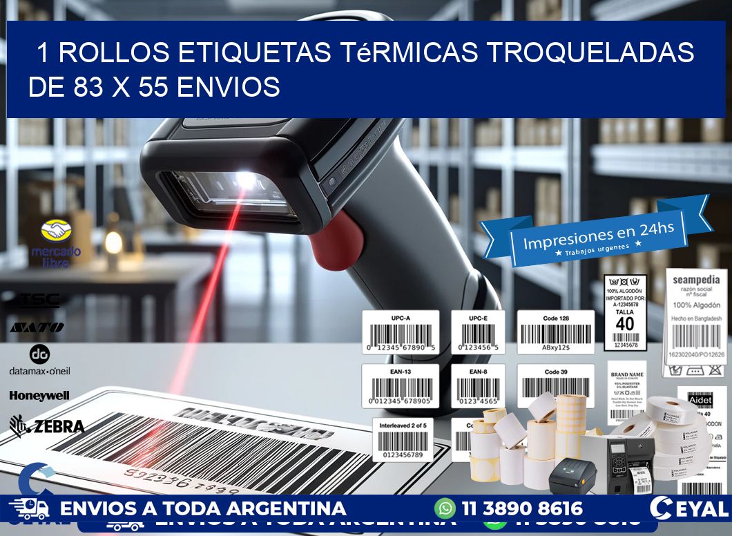 1 Rollos Etiquetas Térmicas Troqueladas De 83 x 55 ENVIOS