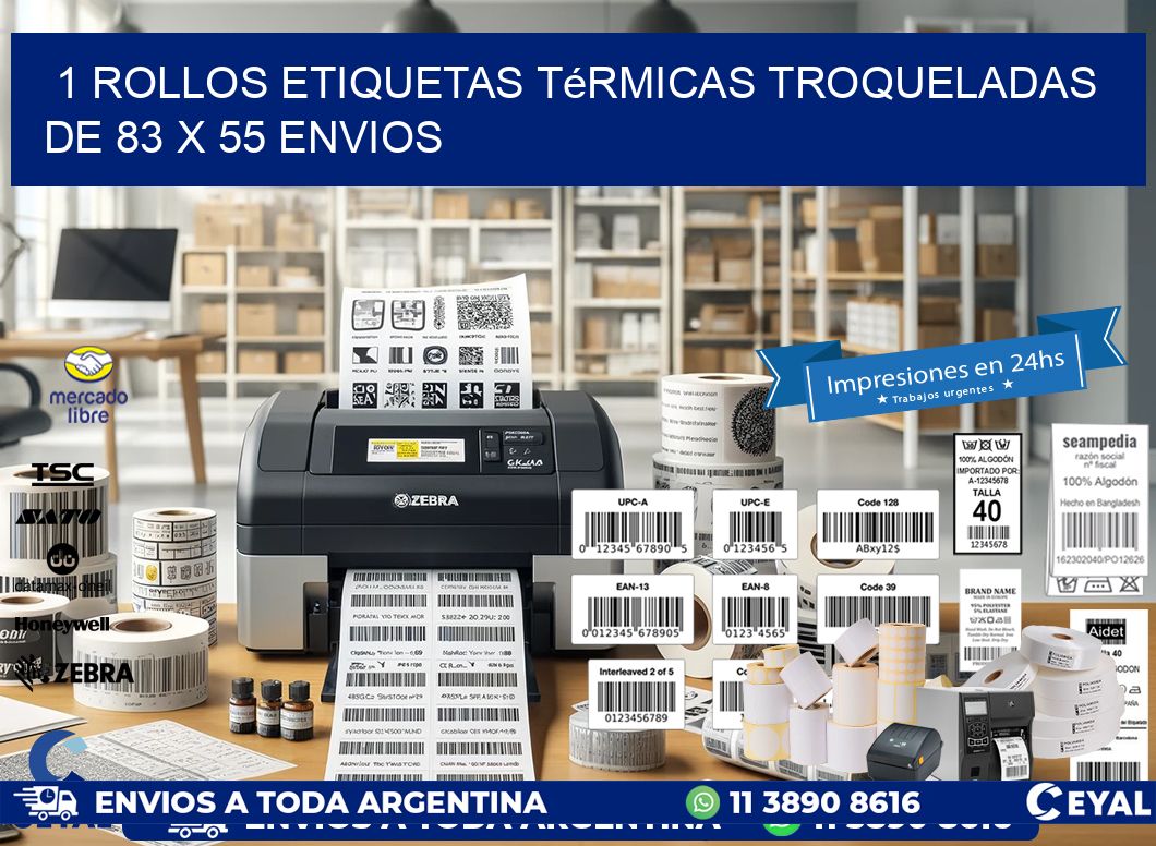 1 Rollos Etiquetas Térmicas Troqueladas De 83 x 55 ENVIOS
