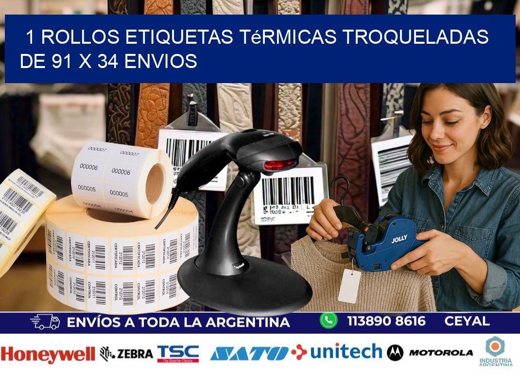 1 Rollos Etiquetas Térmicas Troqueladas De 91 x 34 ENVIOS