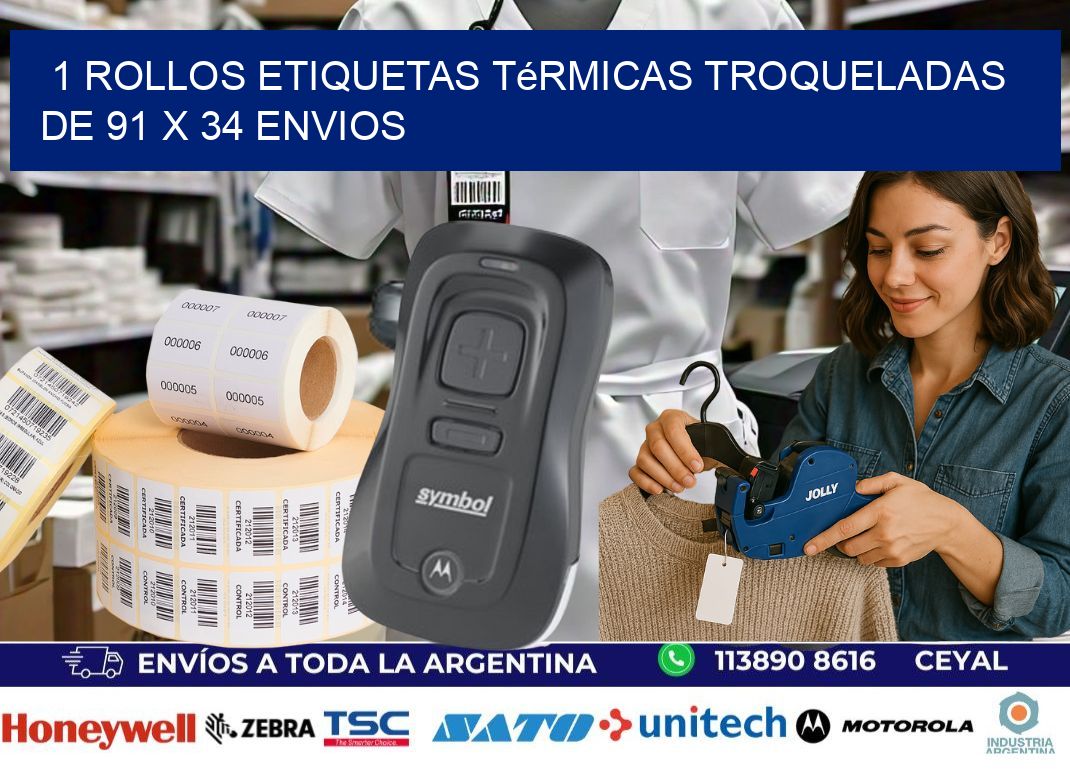 1 Rollos Etiquetas Térmicas Troqueladas De 91 x 34 ENVIOS