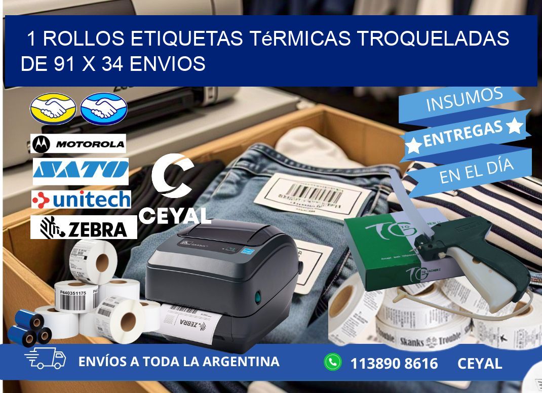 1 Rollos Etiquetas Térmicas Troqueladas De 91 x 34 ENVIOS