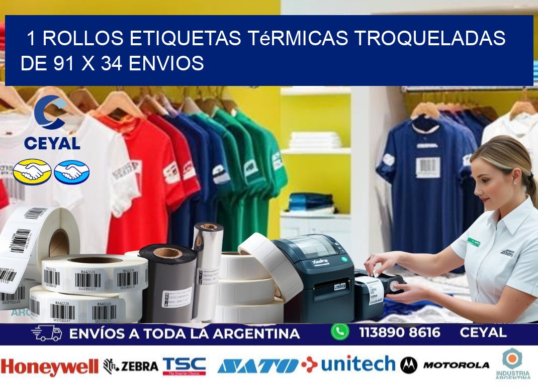 1 Rollos Etiquetas Térmicas Troqueladas De 91 x 34 ENVIOS