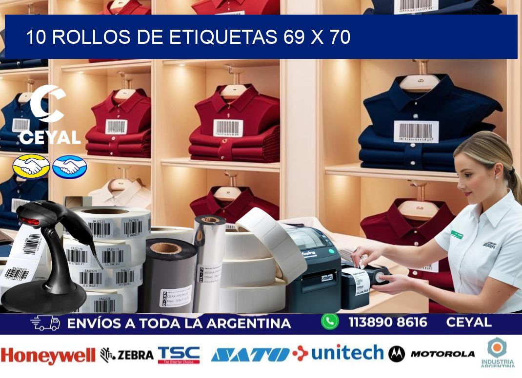 10 ROLLOS DE ETIQUETAS 69 x 70