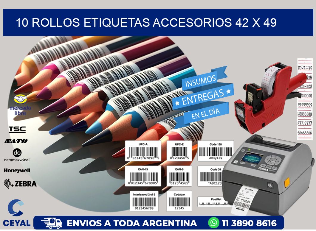 10 ROLLOS ETIQUETAS ACCESORIOS 42 x 49
