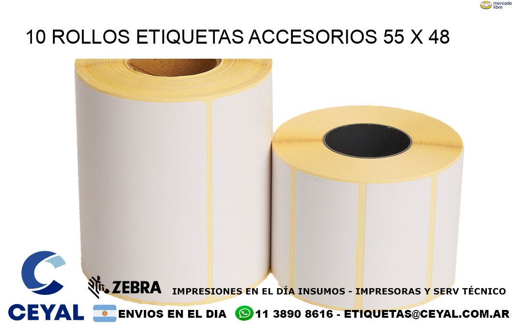10 ROLLOS ETIQUETAS ACCESORIOS 55 x 48