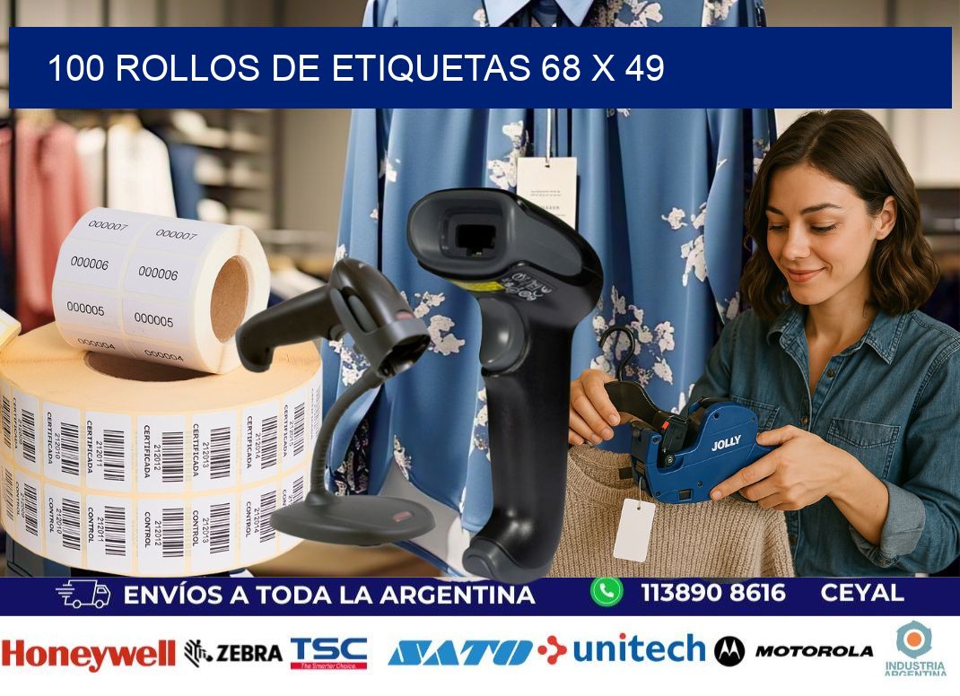 100 ROLLOS DE ETIQUETAS 68 x 49