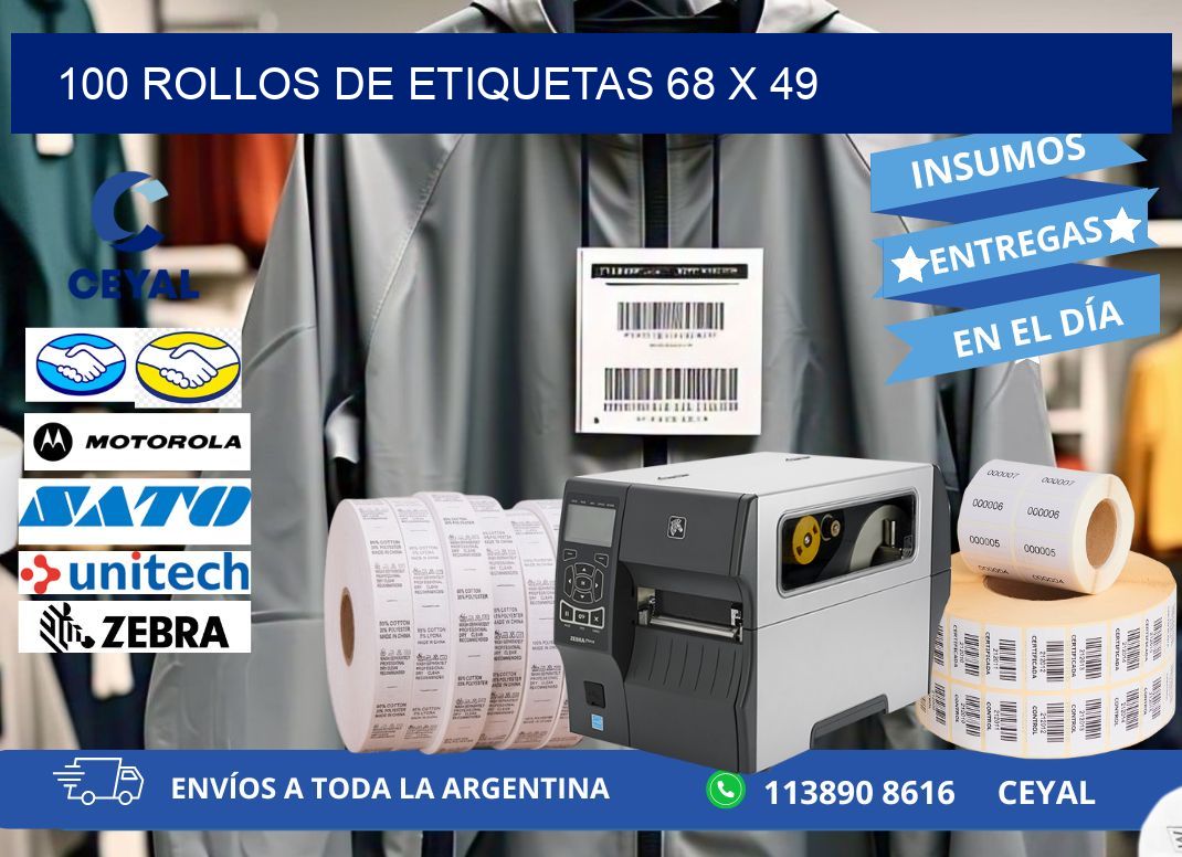 100 ROLLOS DE ETIQUETAS 68 x 49