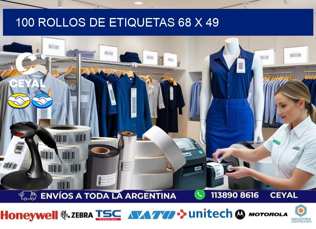 100 ROLLOS DE ETIQUETAS 68 x 49