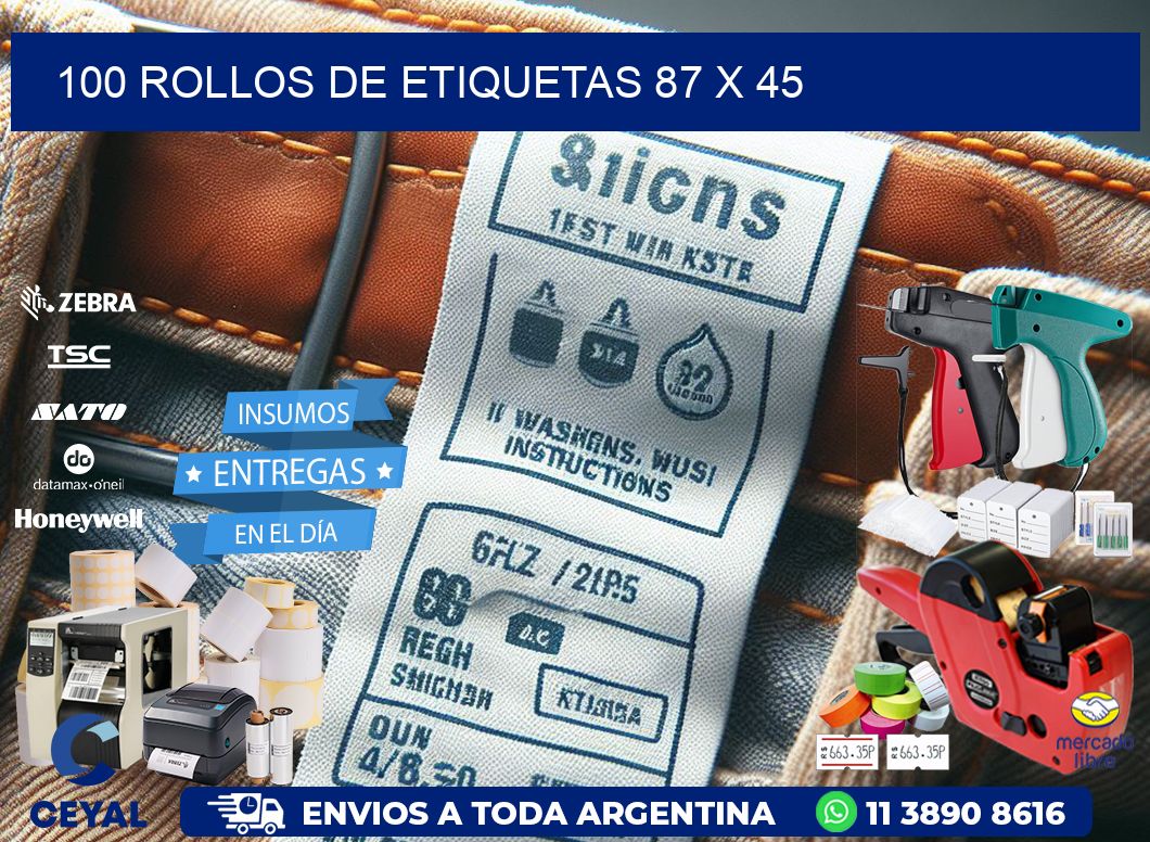 100 ROLLOS DE ETIQUETAS 87 x 45