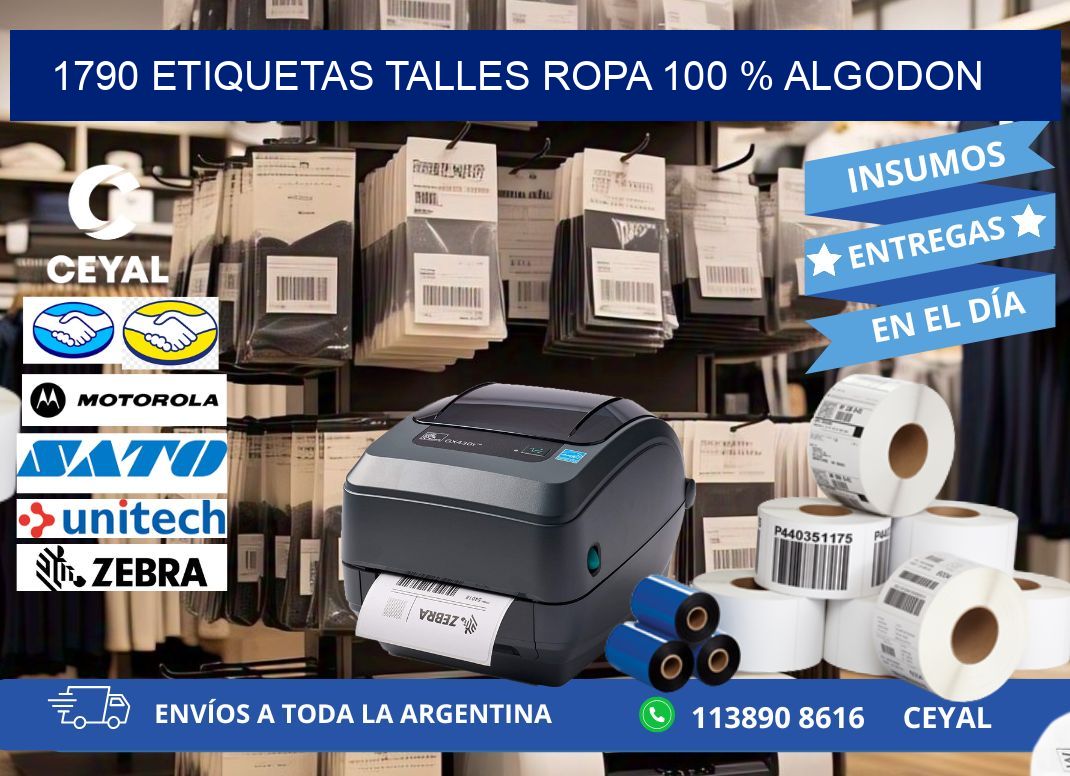 1790 ETIQUETAS TALLES ROPA 100 % ALGODON