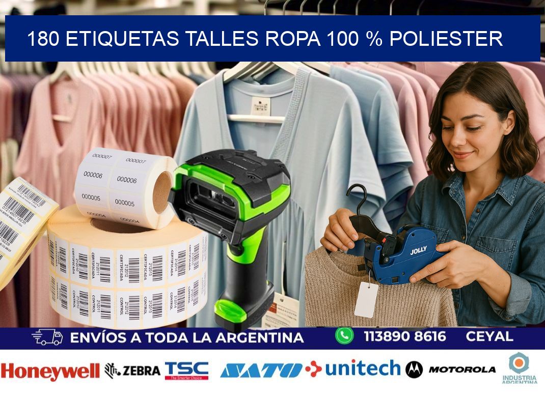 180 ETIQUETAS TALLES ROPA 100 % POLIESTER