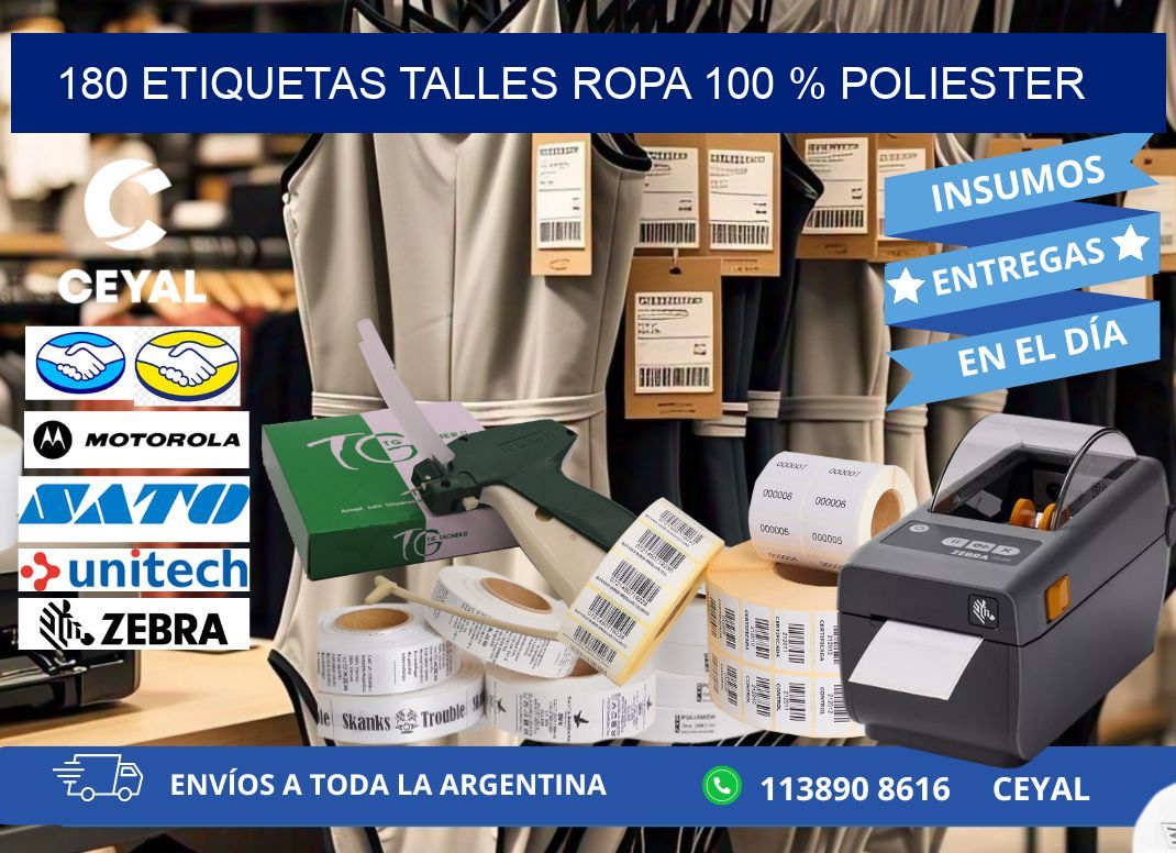 180 ETIQUETAS TALLES ROPA 100 % POLIESTER