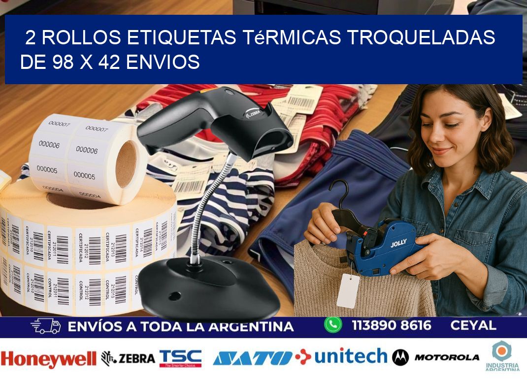 2 Rollos Etiquetas Térmicas Troqueladas De 98 x 42 ENVIOS