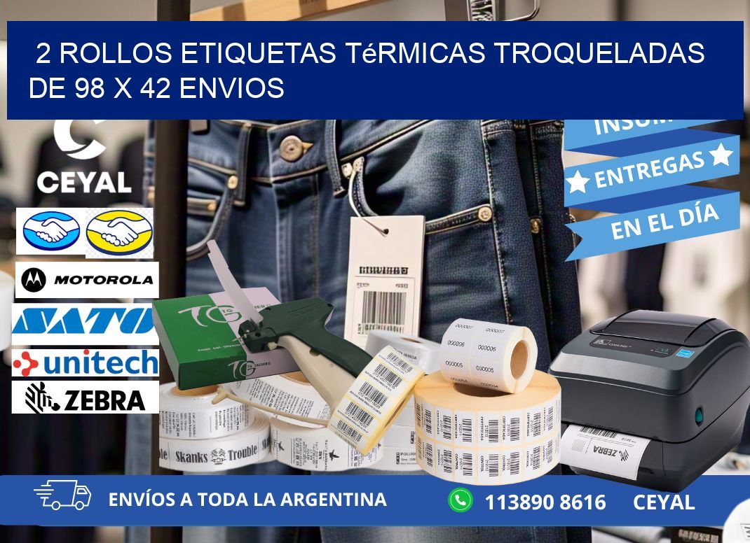 2 Rollos Etiquetas Térmicas Troqueladas De 98 x 42 ENVIOS