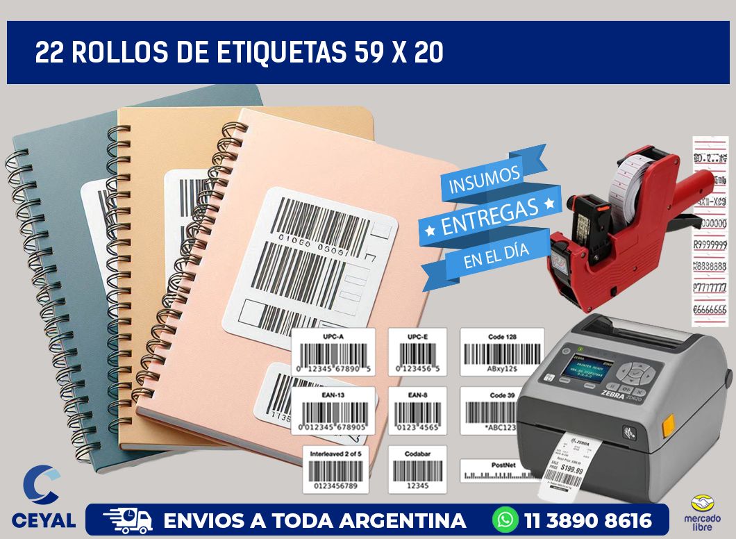 22 ROLLOS DE ETIQUETAS 59 x 20