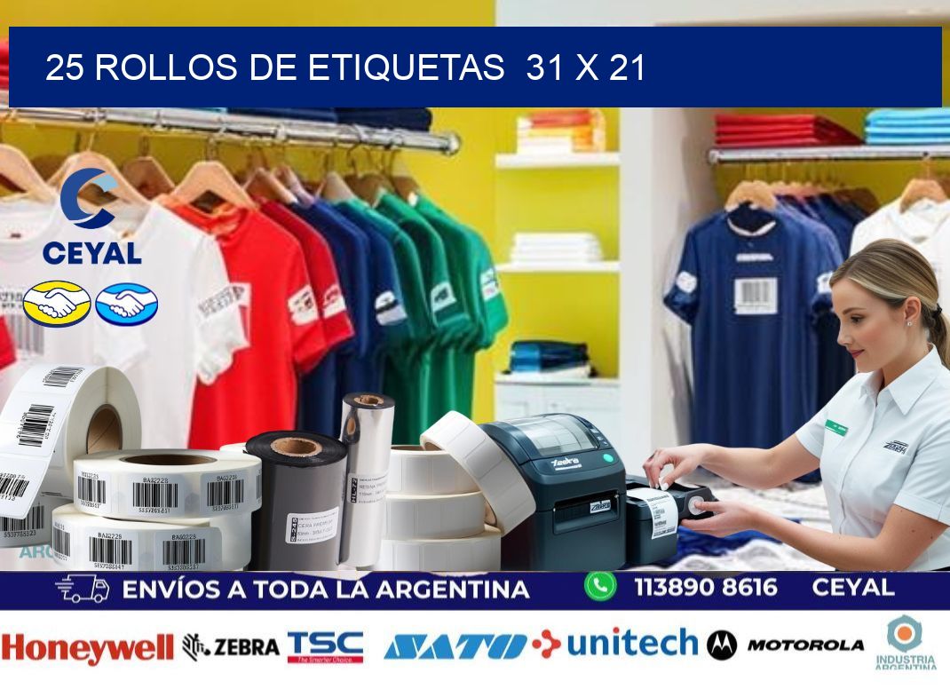 25 ROLLOS DE ETIQUETAS  31 x 21