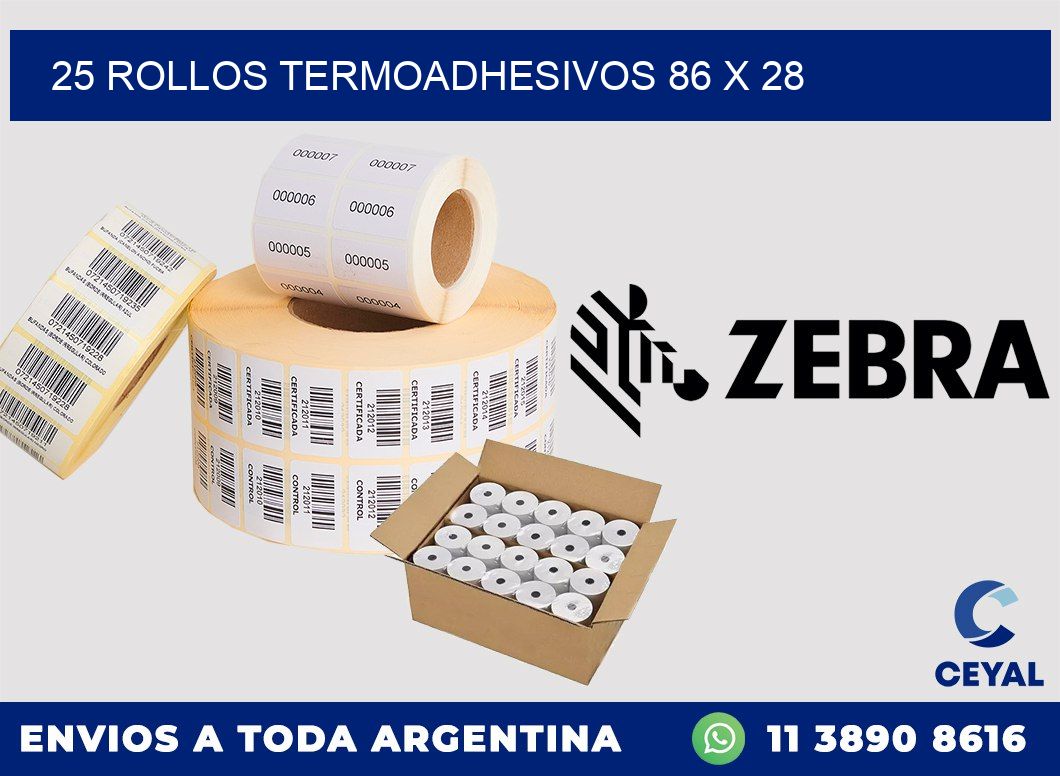 25 ROLLOS TERMOADHESIVOS 86 x 28