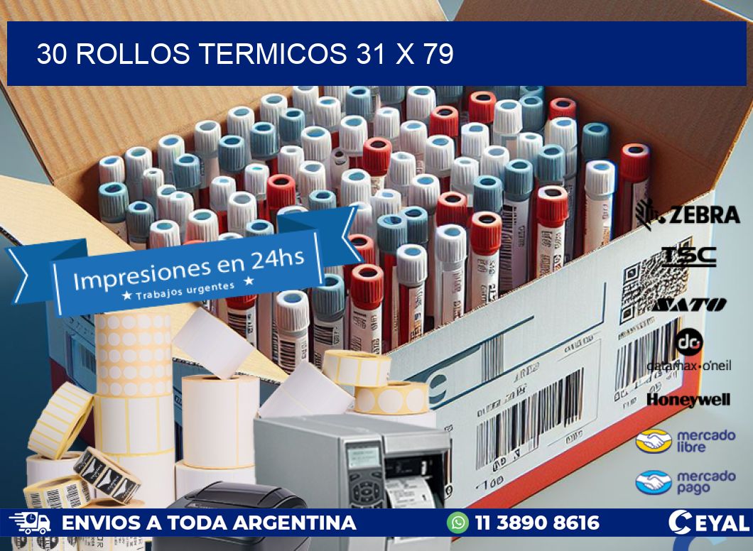 30 ROLLOS TERMICOS 31 x 79