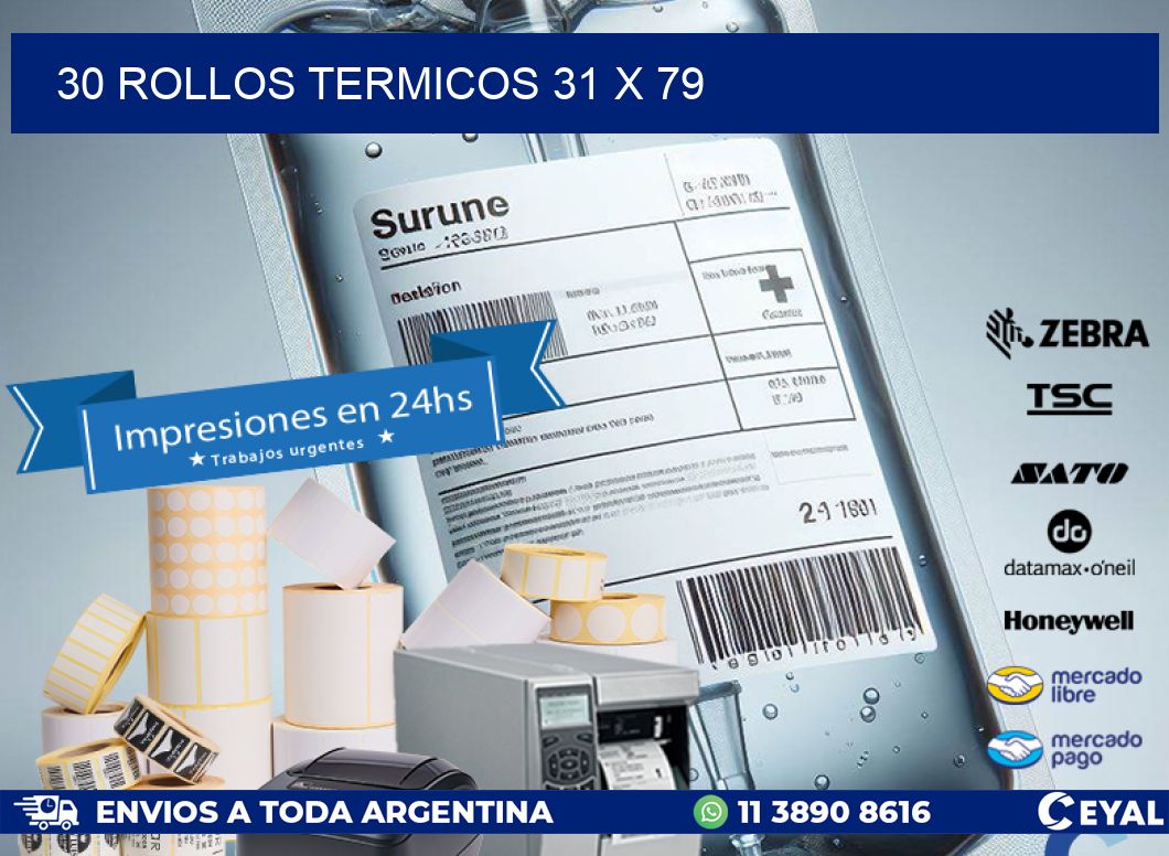 30 ROLLOS TERMICOS 31 x 79