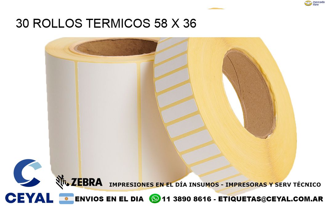 30 ROLLOS TERMICOS 58 x 36