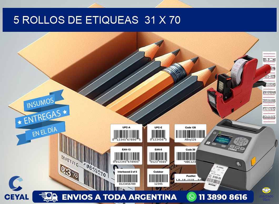 5 ROLLOS DE ETIQUEAS  31 x 70