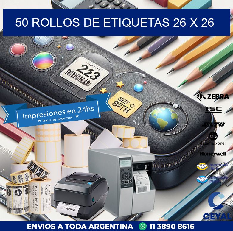 50 ROLLOS DE ETIQUETAS 26 x 26
