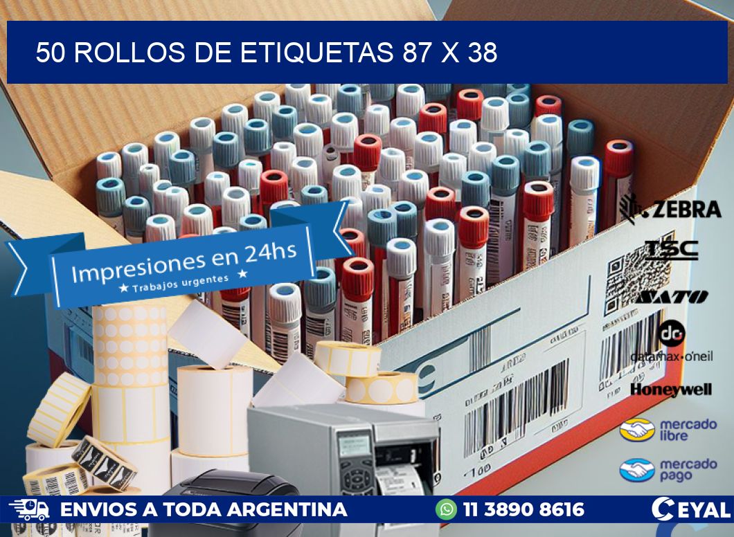 50 ROLLOS DE ETIQUETAS 87 x 38