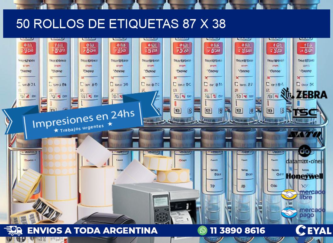 50 ROLLOS DE ETIQUETAS 87 x 38