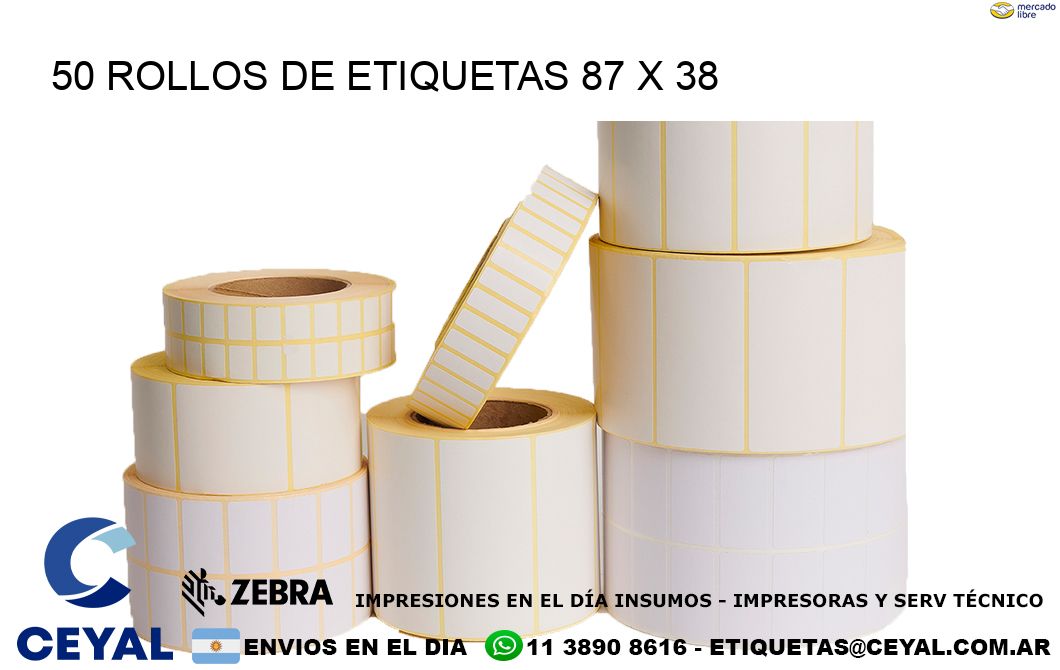 50 ROLLOS DE ETIQUETAS 87 x 38
