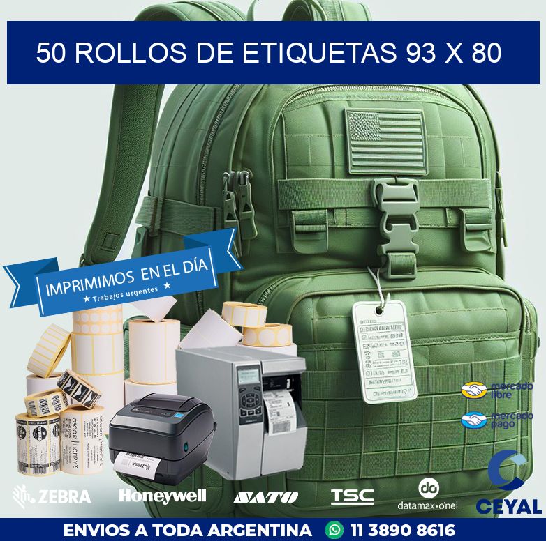 50 ROLLOS DE ETIQUETAS 93 x 80