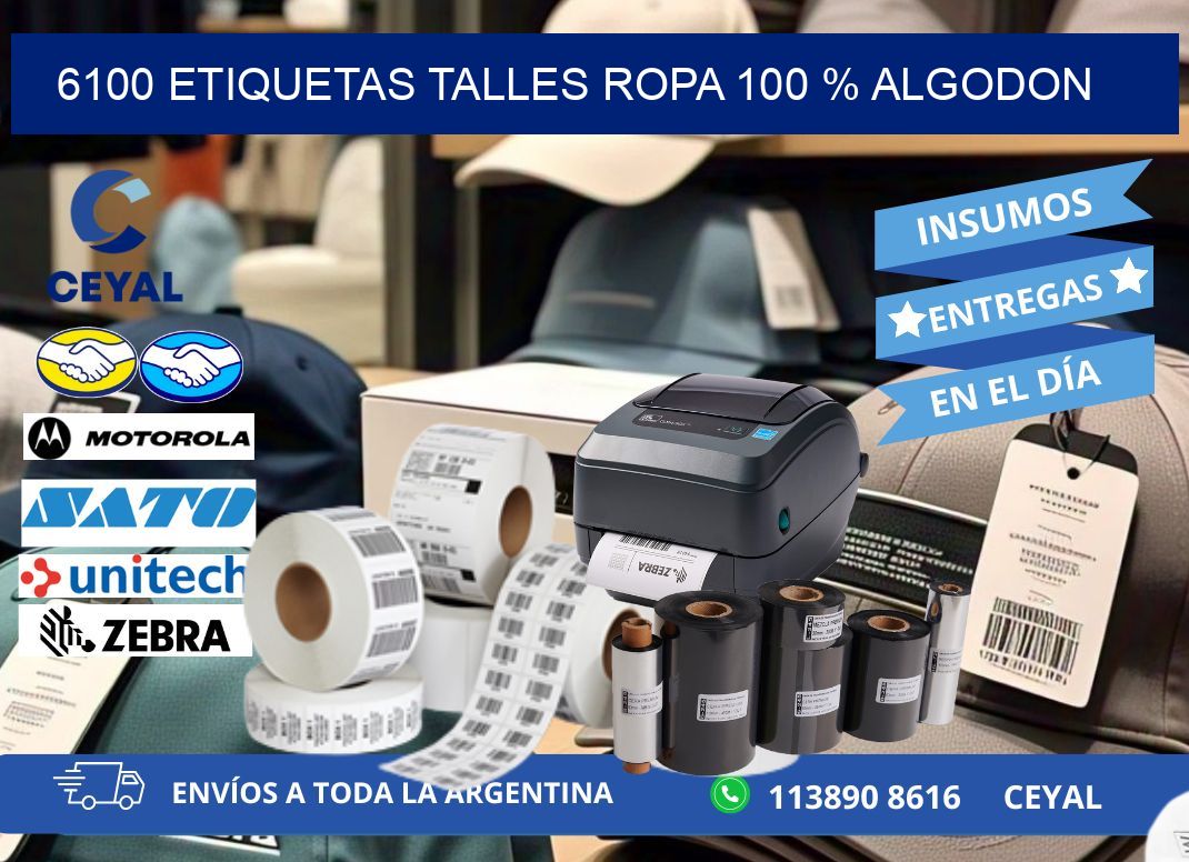 6100 ETIQUETAS TALLES ROPA 100 % ALGODON