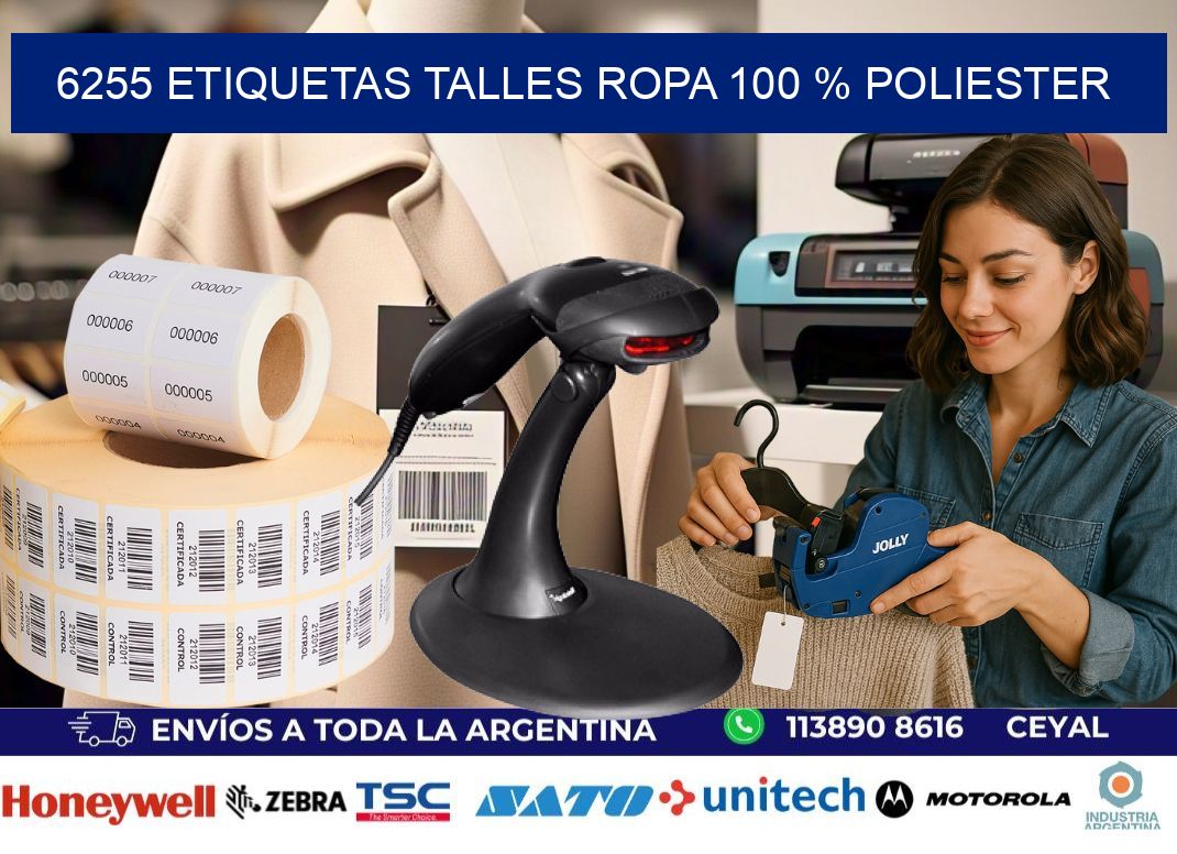 6255 ETIQUETAS TALLES ROPA 100 % POLIESTER