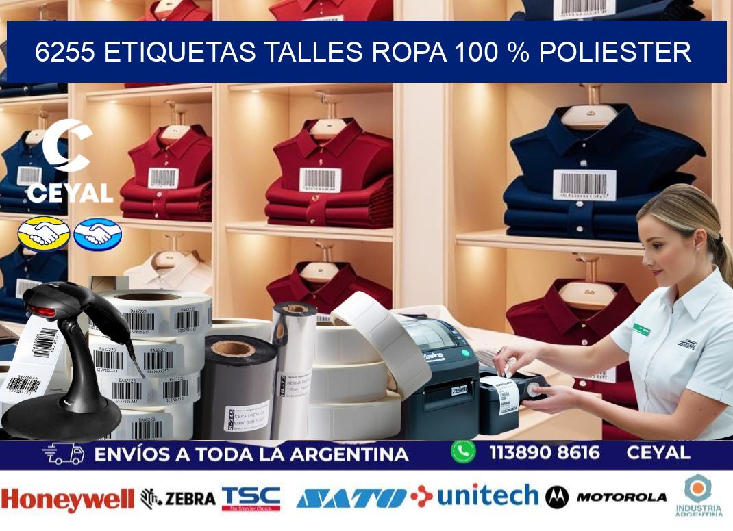 6255 ETIQUETAS TALLES ROPA 100 % POLIESTER