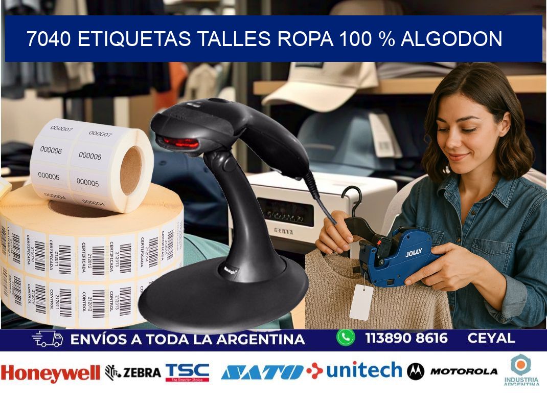 7040 ETIQUETAS TALLES ROPA 100 % ALGODON