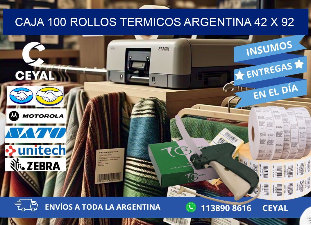 CAJA 100 ROLLOS TERMICOS ARGENTINA 42 x 92