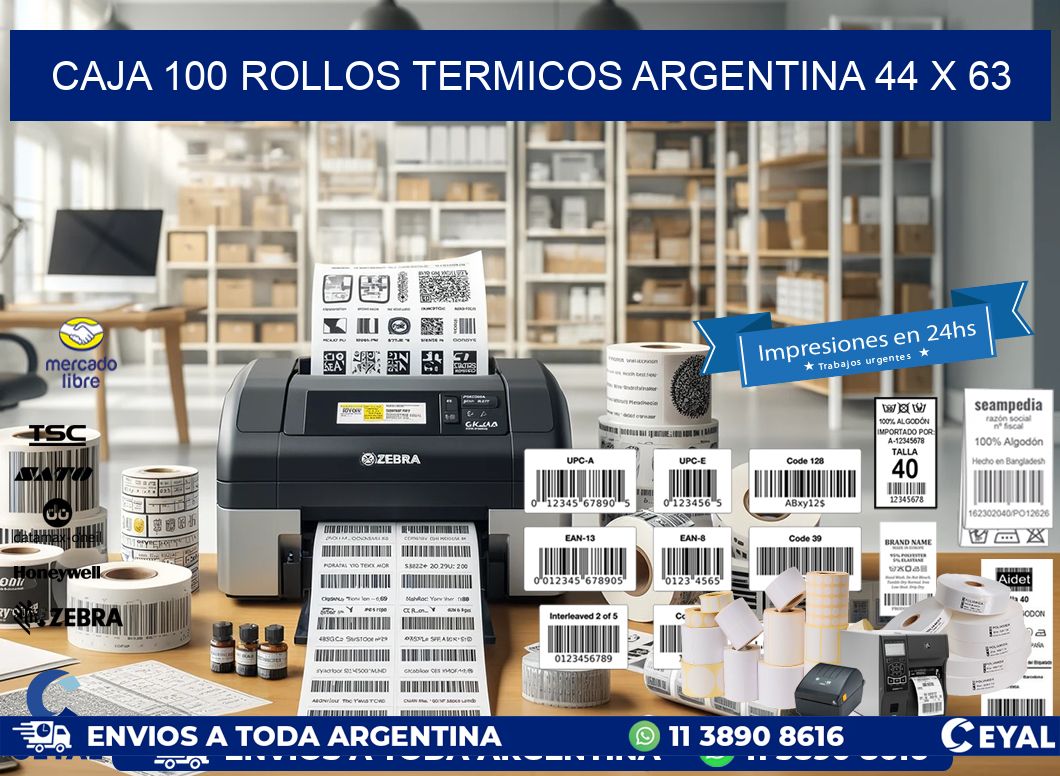 CAJA 100 ROLLOS TERMICOS ARGENTINA 44 x 63