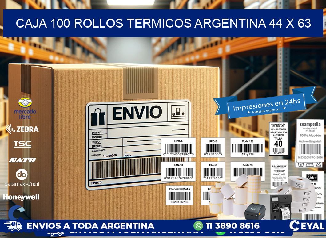 CAJA 100 ROLLOS TERMICOS ARGENTINA 44 x 63