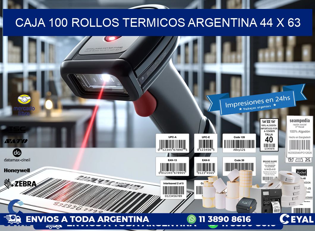 CAJA 100 ROLLOS TERMICOS ARGENTINA 44 x 63