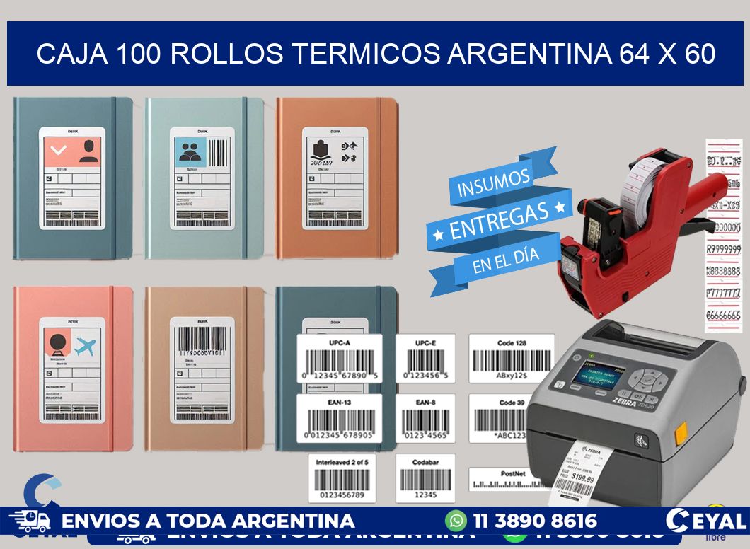 CAJA 100 ROLLOS TERMICOS ARGENTINA 64 x 60